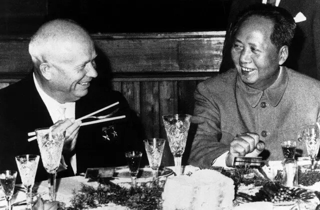 Nikita Khrushchev and Mao Zedong having dinner