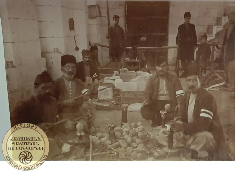 Armenian men making a bomb in Ayntap, 1920-1921