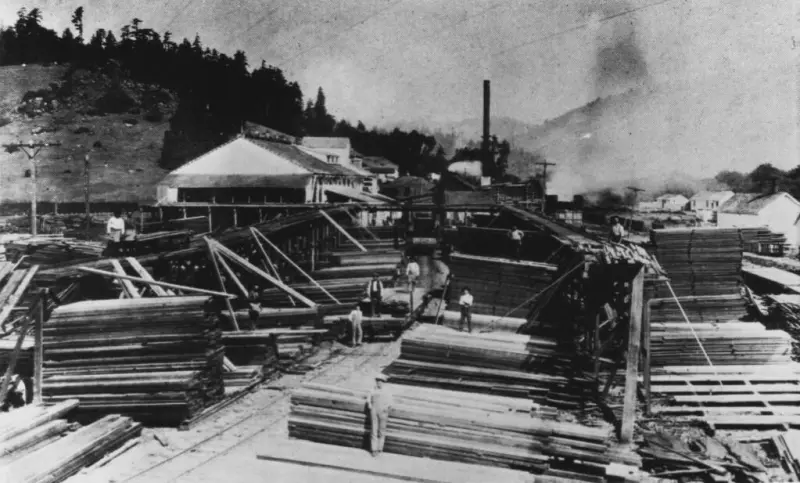 workers and lumber at D. M. L. & L. Co. Sawmill 