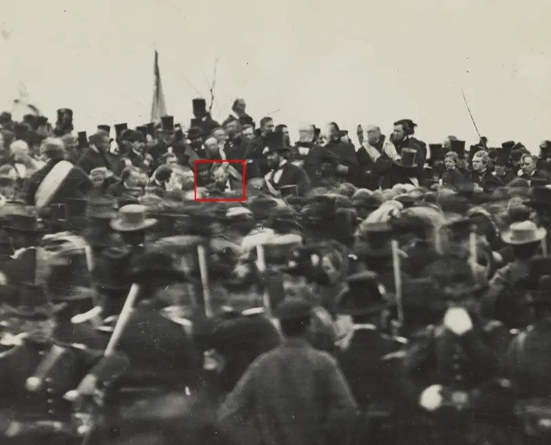Lincoln (absent his usual top hat and highlighted in red)