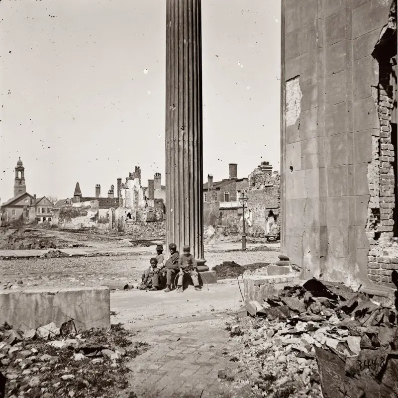 View of ruined buildings 