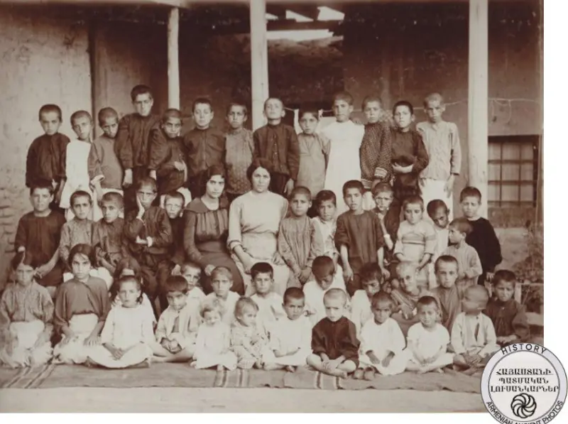 Pupils of the Etchmiadzin orphanage with tutors