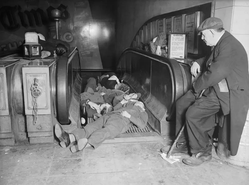 Londoners sleep at a London Underground station to hide from German bombing in September