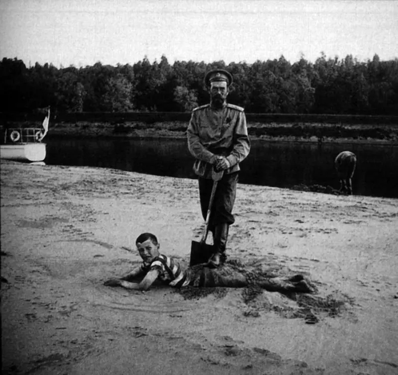 Nicholas II and Tsarevich Alexey on the banks of the Dnieper
