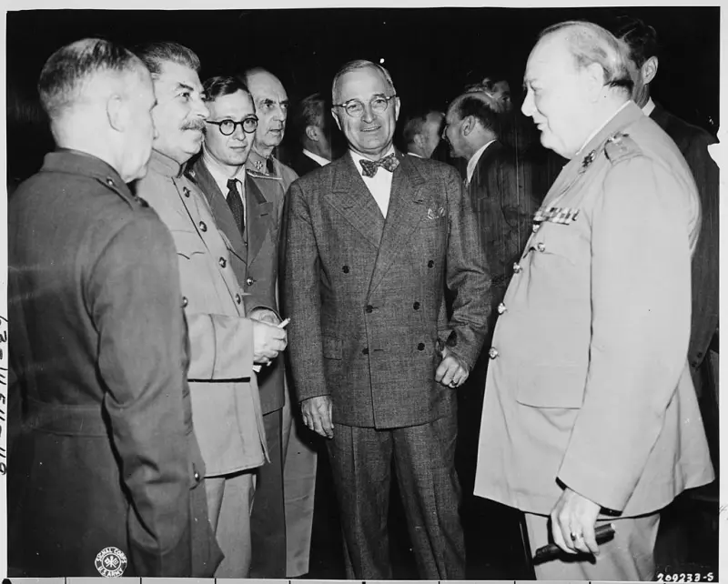 Churchill, Harry S. Truman, and Stalin at the Potsdam Conference