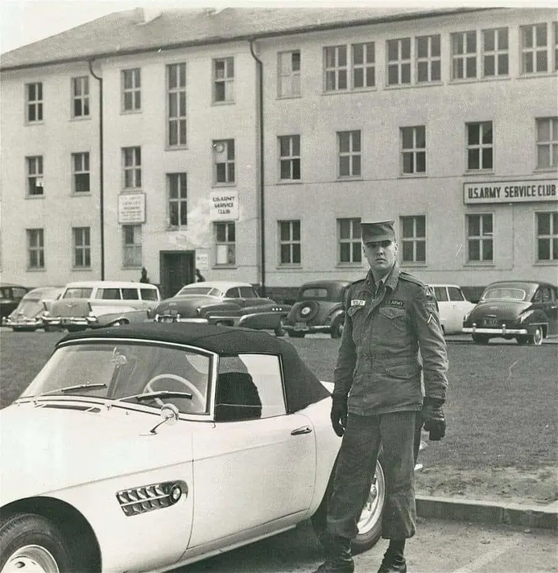 Elvis Presley with his BMW 507 in Germany