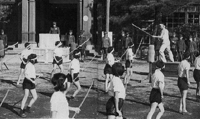 Japanese Schoolgirls Training with Bamboo Spears