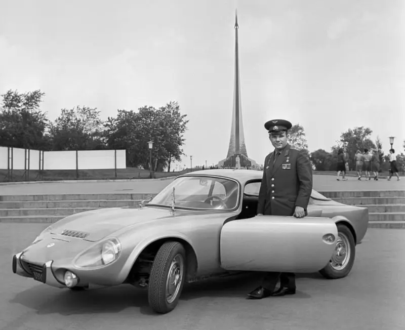 Yuri Gagarin with a Matra Race Car
