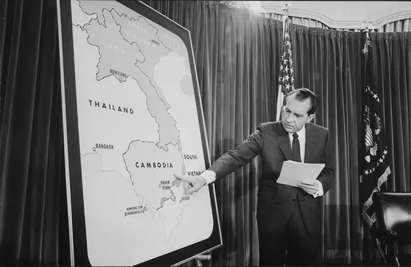 Nixon delivers an address to the nation about the incursion in Cambodia