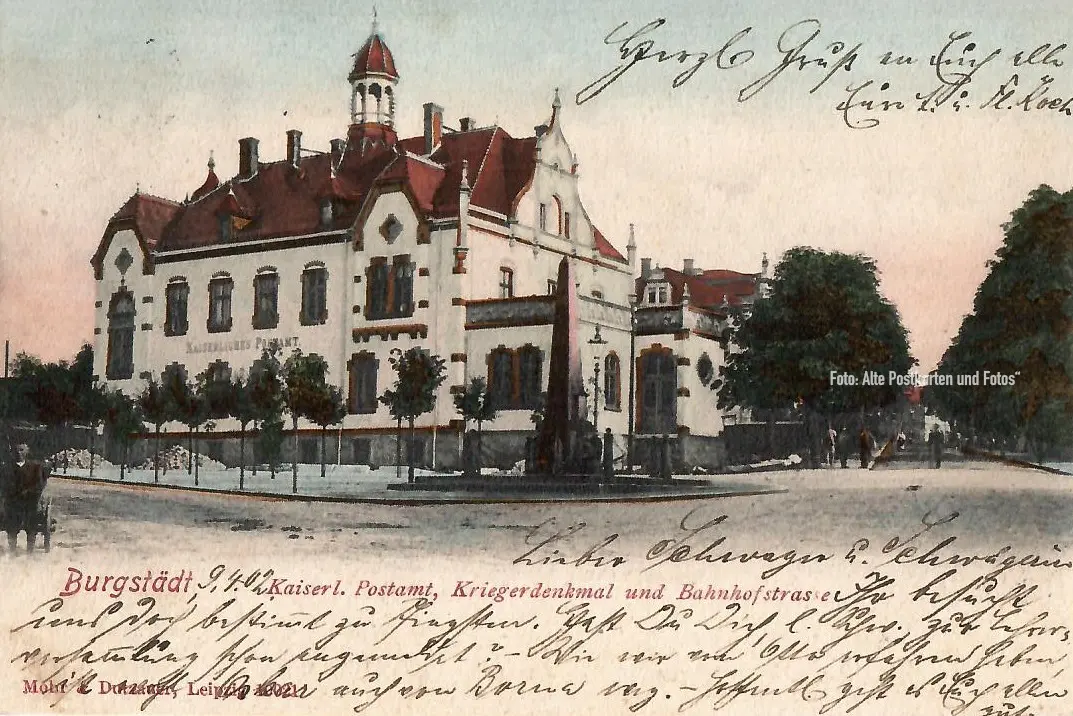 Kaiserliches Postamt, Kriegerdenkmal und Bahnhofstraße