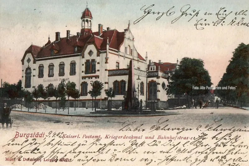 Kaiserliches Postamt, Kriegerdenkmal und Bahnhofstraße