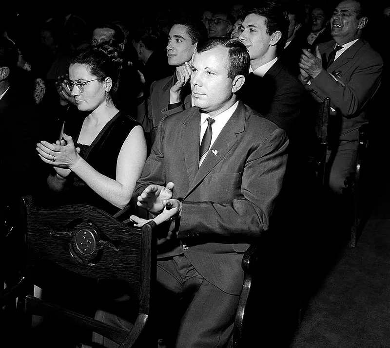 Yuri Gagarin and his wife Valentina at a concert