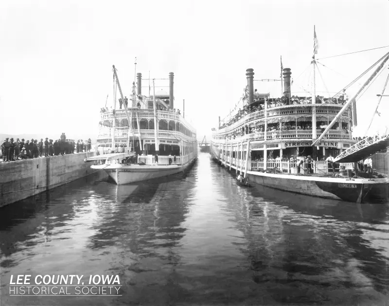 The first commercial boats to enter the new lock