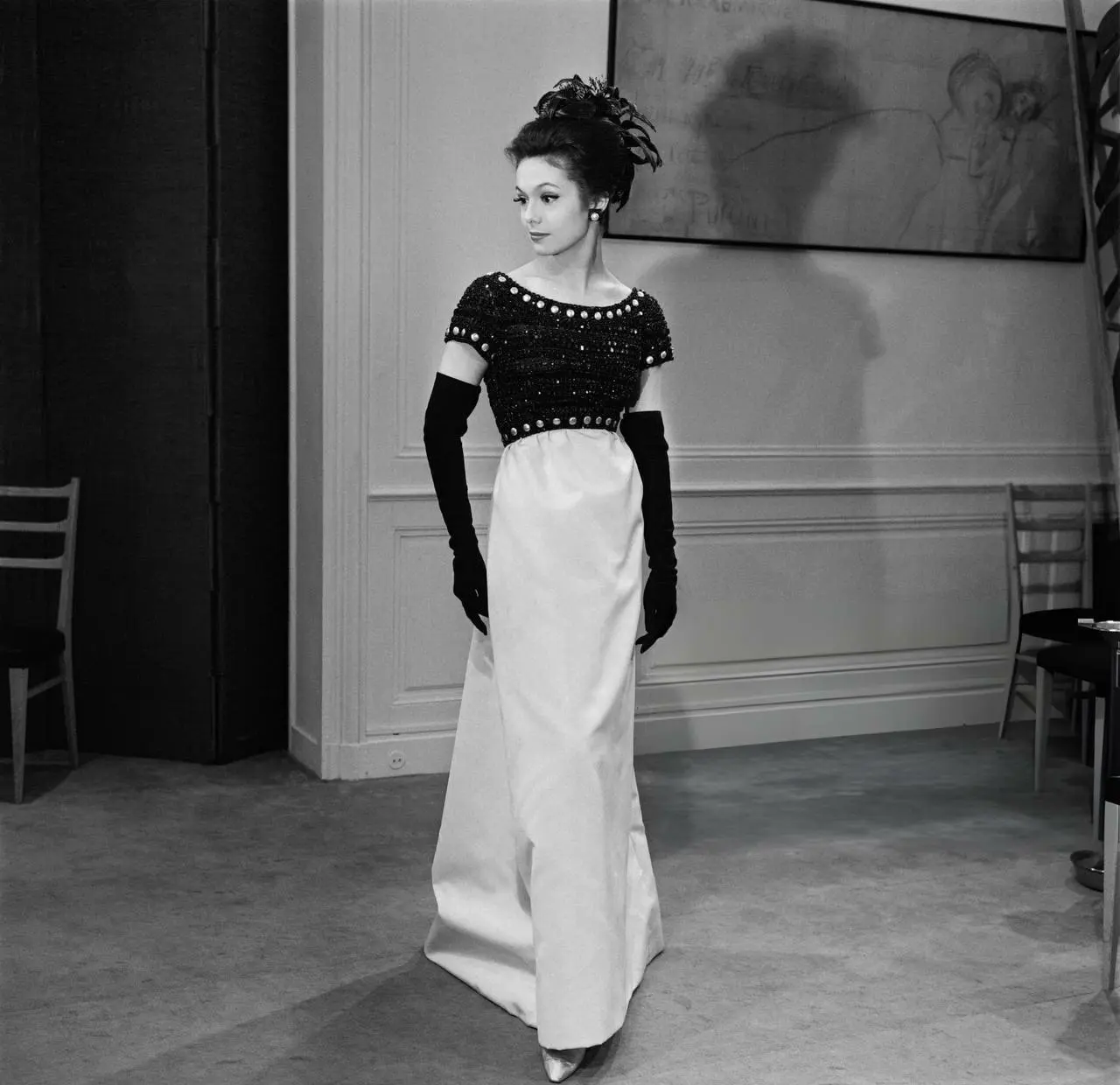 Model wearing Yves Saint Laurent's design for spring-summer collection Model wearing Yves Saint Laurent's design for spring-summer collection