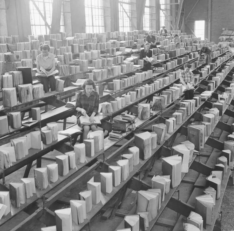 Drying books affected by the flood
