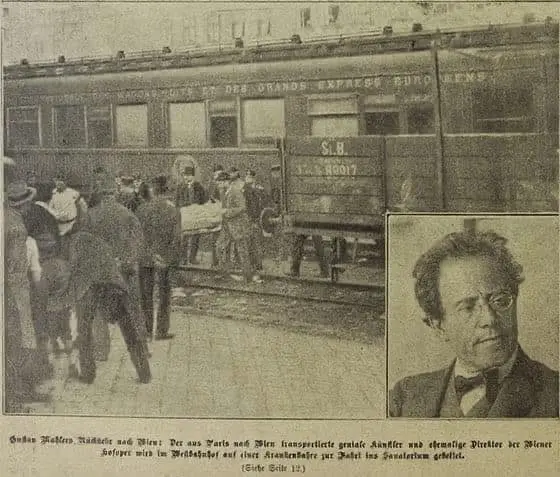 Gustav Mahler being stretchered off a train
