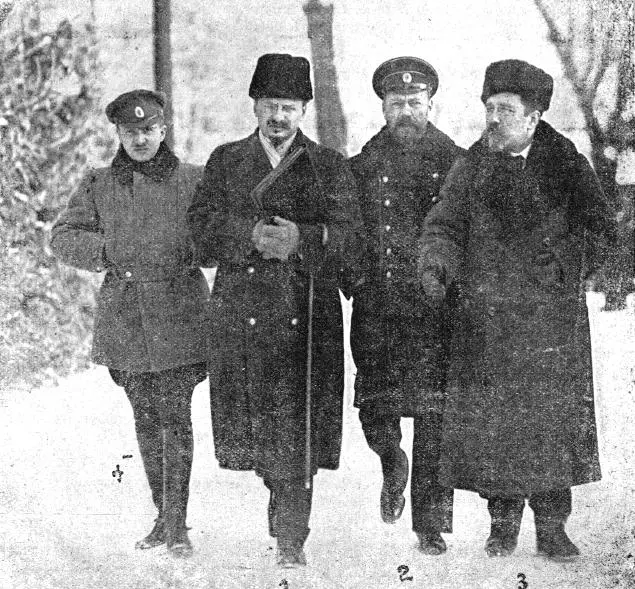 Leon Trotsky and Lev Kamenev at Brest-Litovsk negotiations
