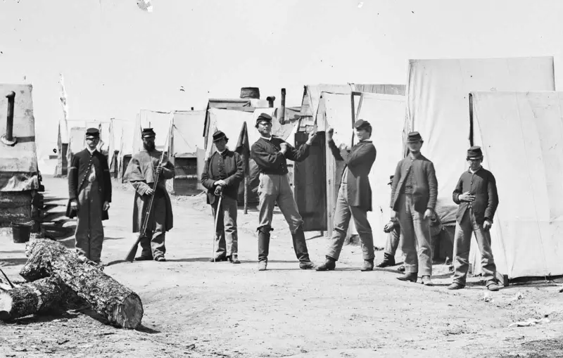 Soldiers boxing in a Union camp