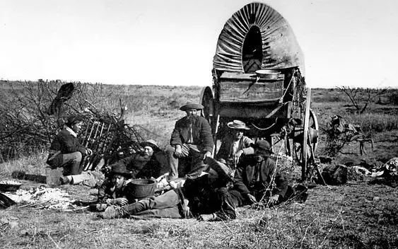 Buffalo hunters at their camp in Texas