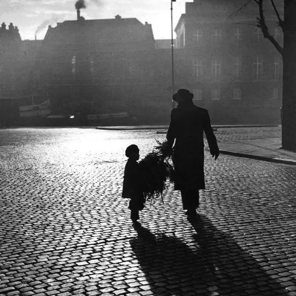 Father and son with Christmas tree