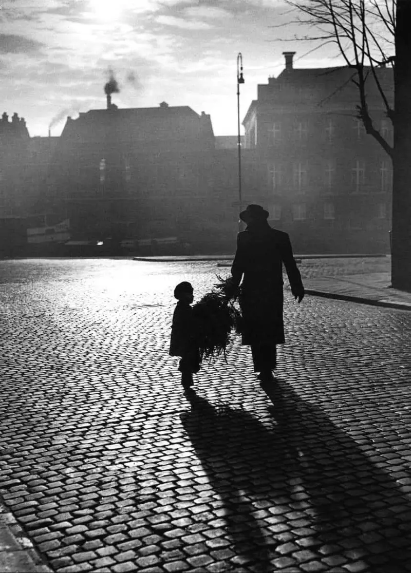 Father and son with Christmas tree