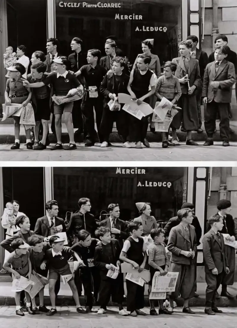 Tour de France spectators outside Pierre Cloarec's bicycle shop