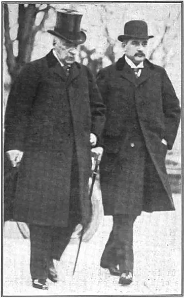 J.P. Morgan walking alongside his son in the last known photograph of the two together 