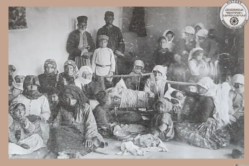 Women widowed by Armenian massacres in Baku, orphaned children