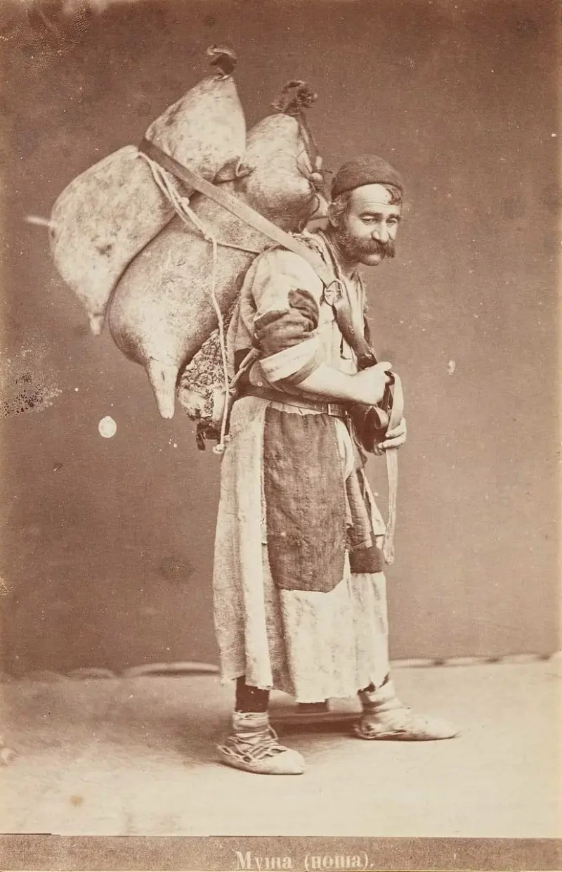 Wine seller with wineskins