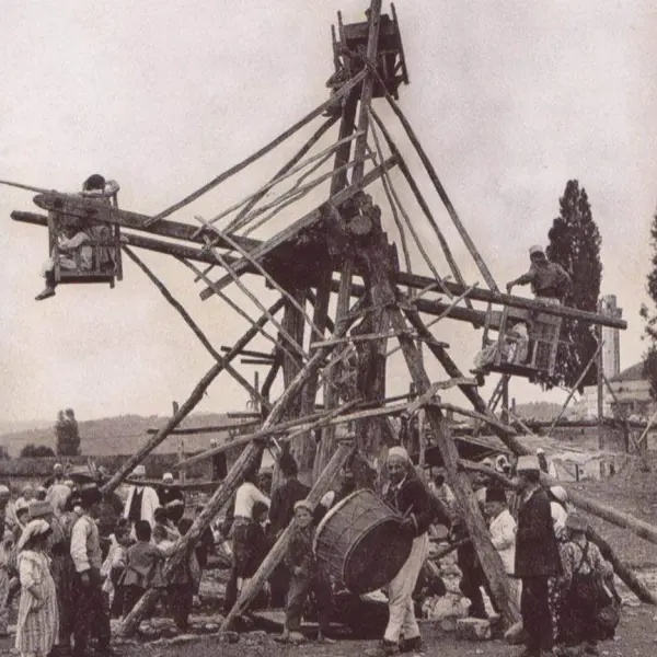 A wooden Ferris wheel 