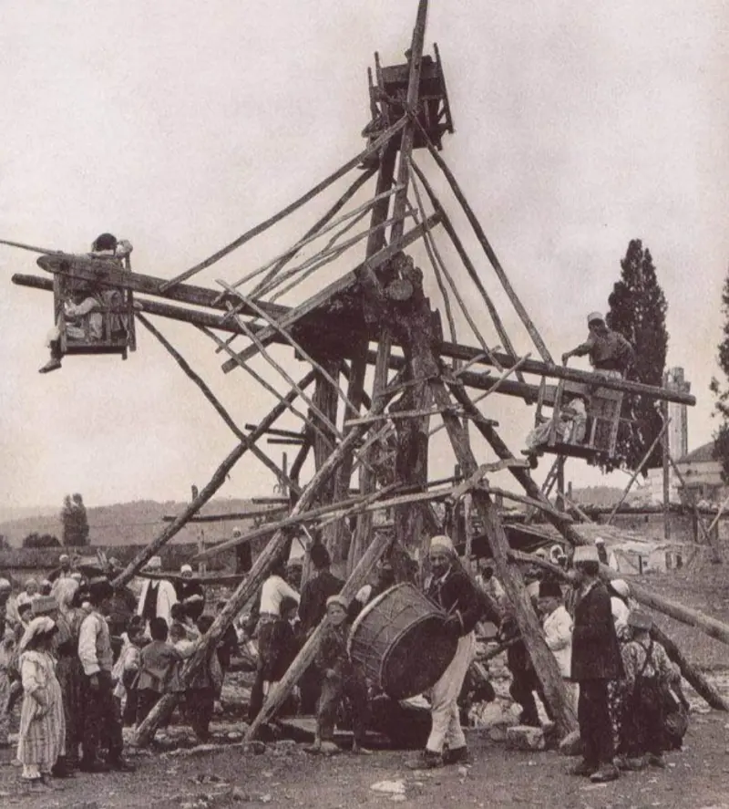 A wooden Ferris wheel 