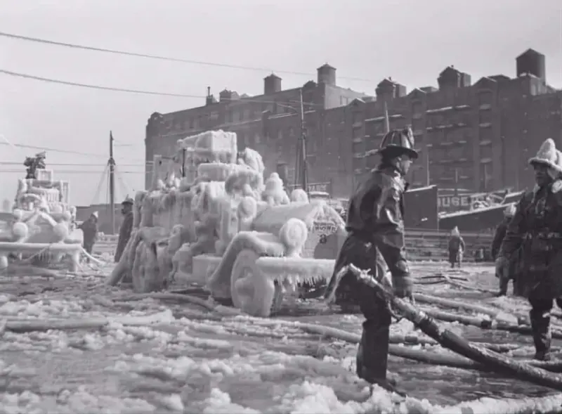 Frozen Cars After Severe Frost Fire in Boston