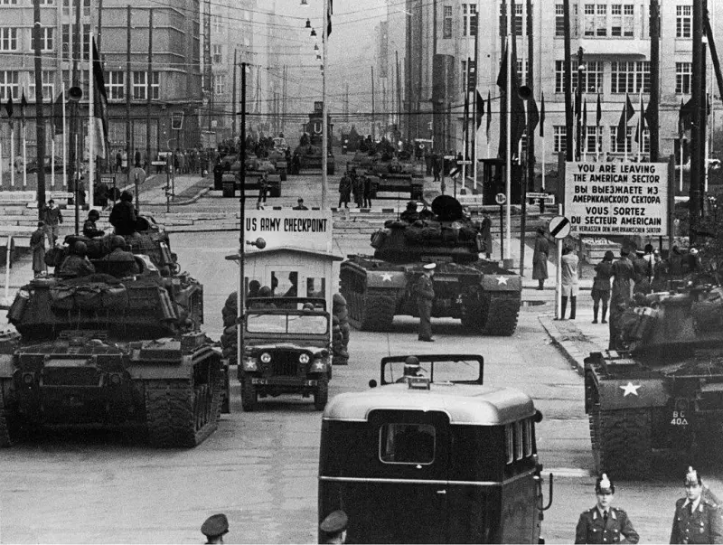 US Army and Soviet tanks