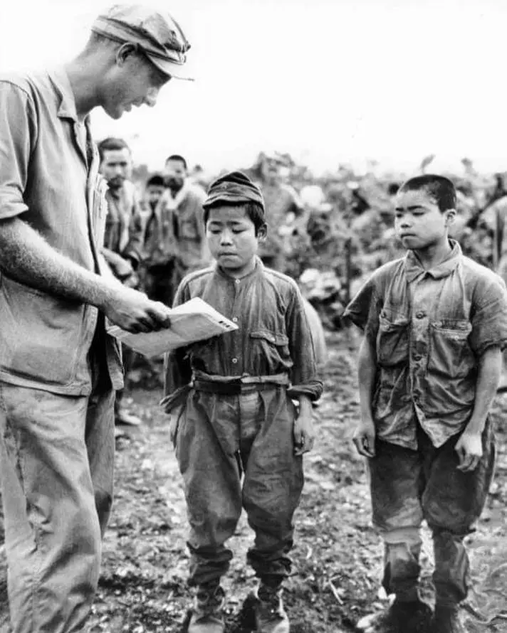 Two Japanese child soldiers captured