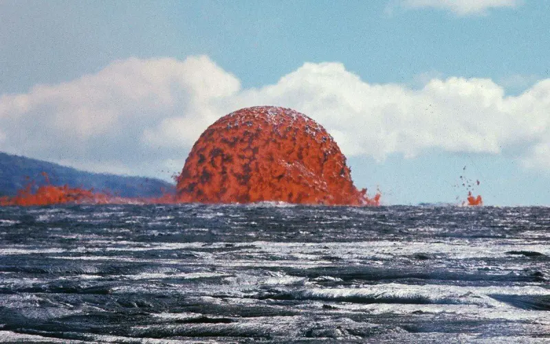 Lava Fountain During Volcanic Eruption