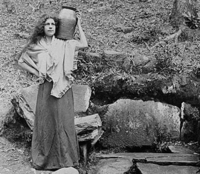 Gathering water at a spring.