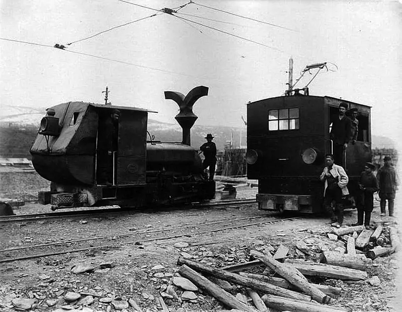 Steam Locomotive and Electric Locomotive at the Alexander Nevsky Mine
