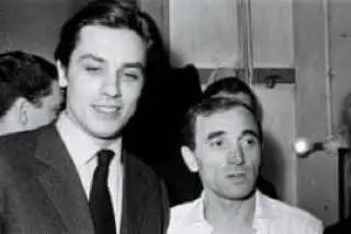 Charles Aznavour and Alain Delon backstage at Olympia