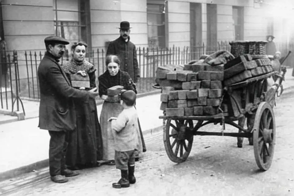 Families use wooden blocks