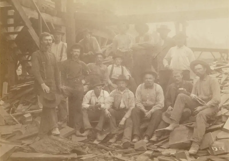 A crew of workers at a sawmill 