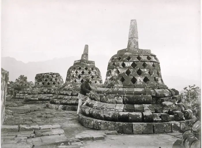 Photograph by Kassian Cephas of the stupas on the top of Borobudur