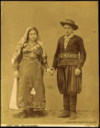 Retrato de Maragatos con traje típico.