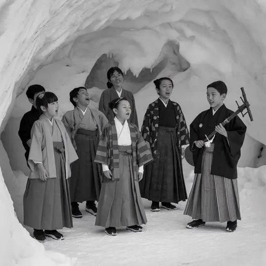 Children singing in a snow cave