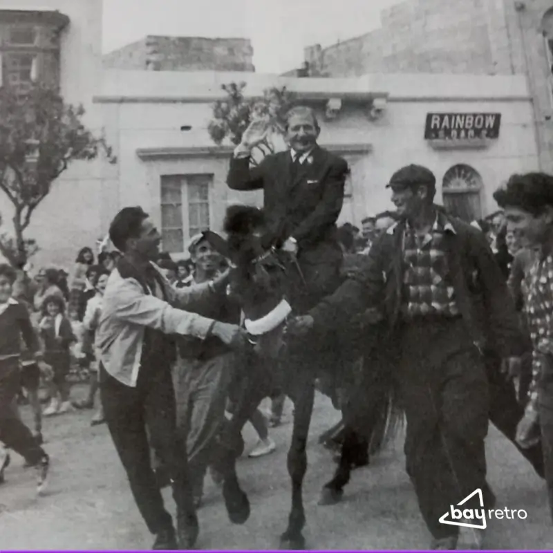 Ġorġ Borg Olivier riding a donkey
