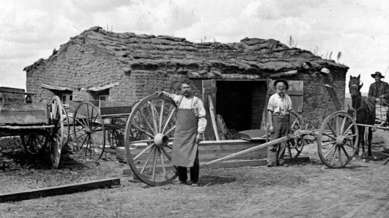 A sod blacksmith shop in Sod Town, a community located just outside of Merna