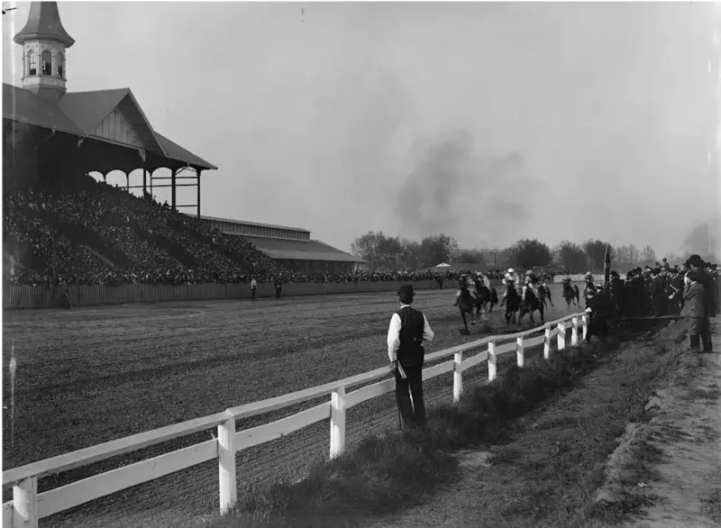 The finish line of the one-mile race on Derby Day