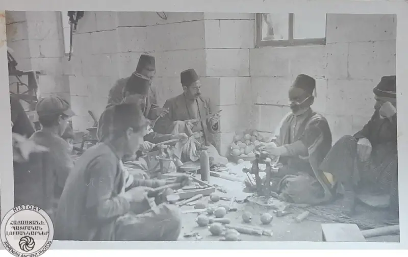 Armenian men making bombs in the arsenal for self-defense battles