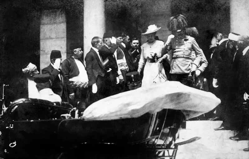 Archduke and his wife to board their car, a few minutes before the assassination