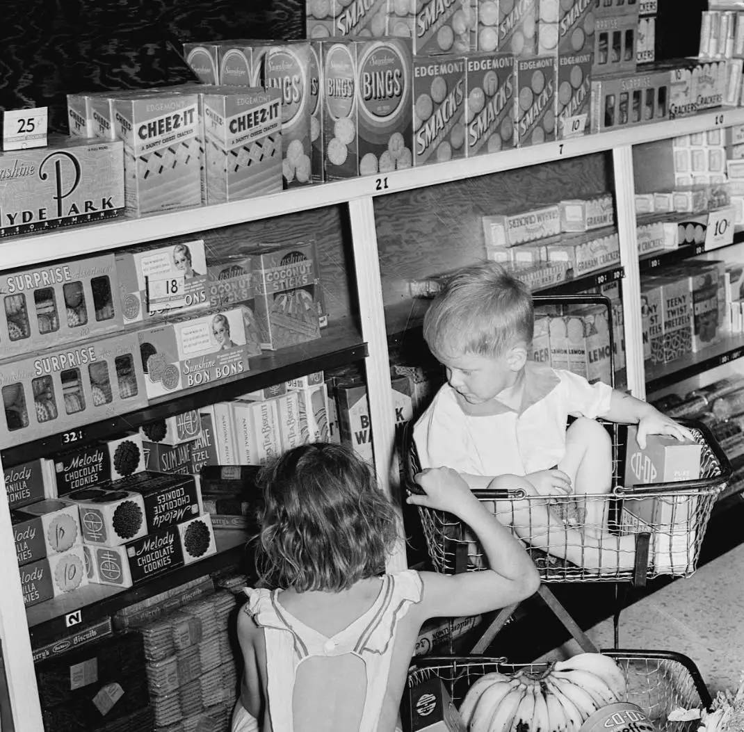 Children shop for groceries