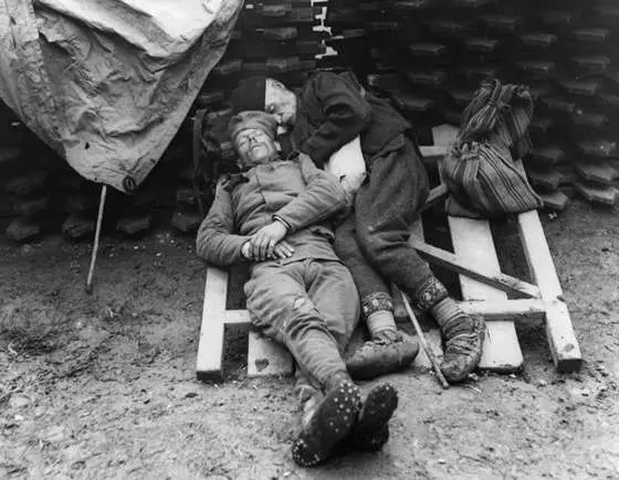A Serbian soldier sleeping 